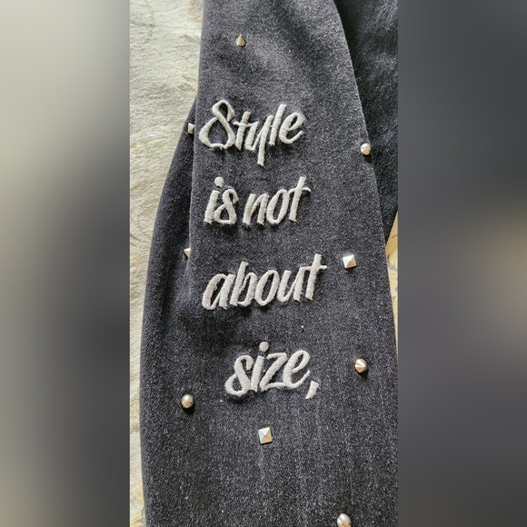 Women With Control Black Studded Denim Jacket size L - Picture 2 of 10